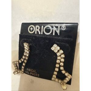 Orion Women's Silver Surgical Steel Posts Austrian Rhinestone Drop Earrings NWT